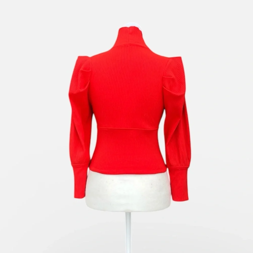 Free People Lala Cropped Ribbed Turtleneck Top in Red Size Small